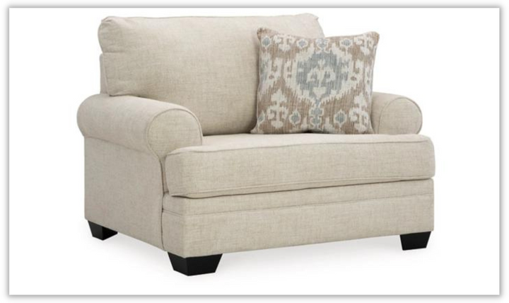 Rilynn Beige Fabric Living Room Set With Rolled Arms