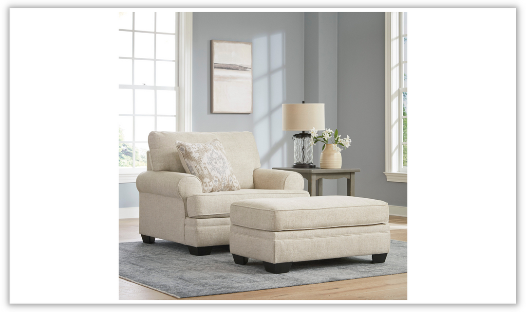 Rilynn Beige Fabric Living Room Set With Rolled Arms