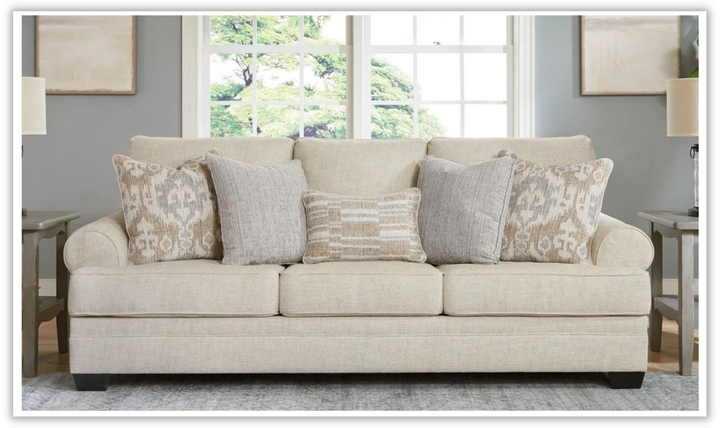 Rilynn Beige Fabric Living Room Set With Rolled Arms