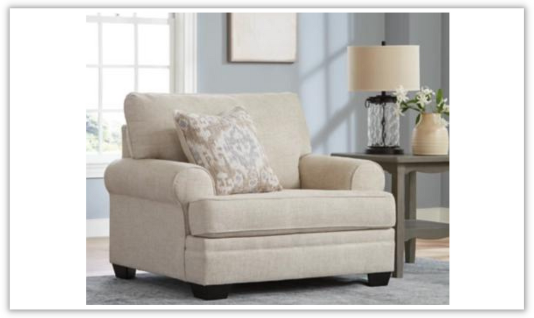 Rilynn Beige Fabric Living Room Set With Rolled Arms