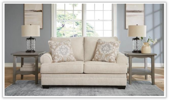 Rilynn Beige Fabric Living Room Set With Rolled Arms