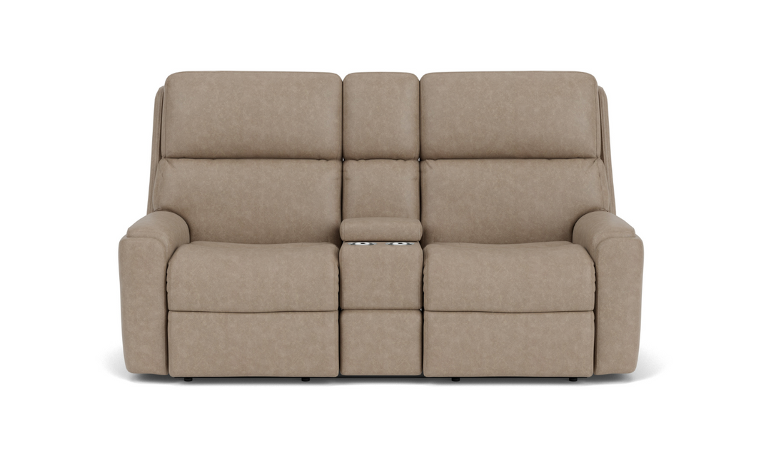 Rio Fabric Power Reclining Loveseat With Console-jeniferfurniture