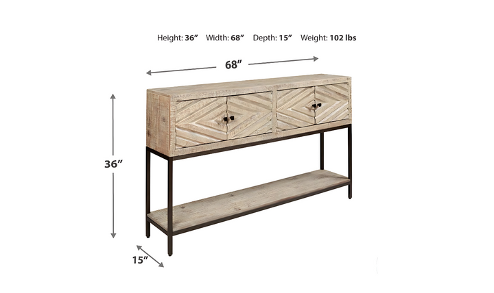 Modern Heritage Roanley 4-Door Sofa Table in Distressed White Finish-jennifer