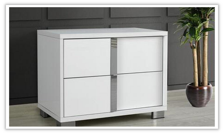 Modarte Roma 2-Drawers Modern Nightstand with Chrome Accents