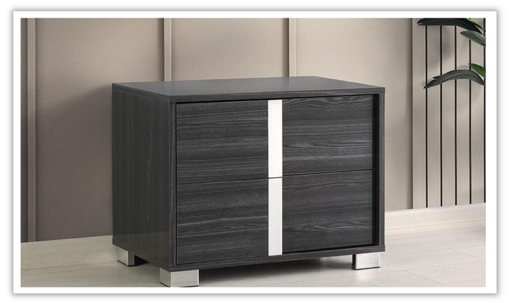 Modarte Roma 2-Drawers Modern Nightstand with Chrome Accents