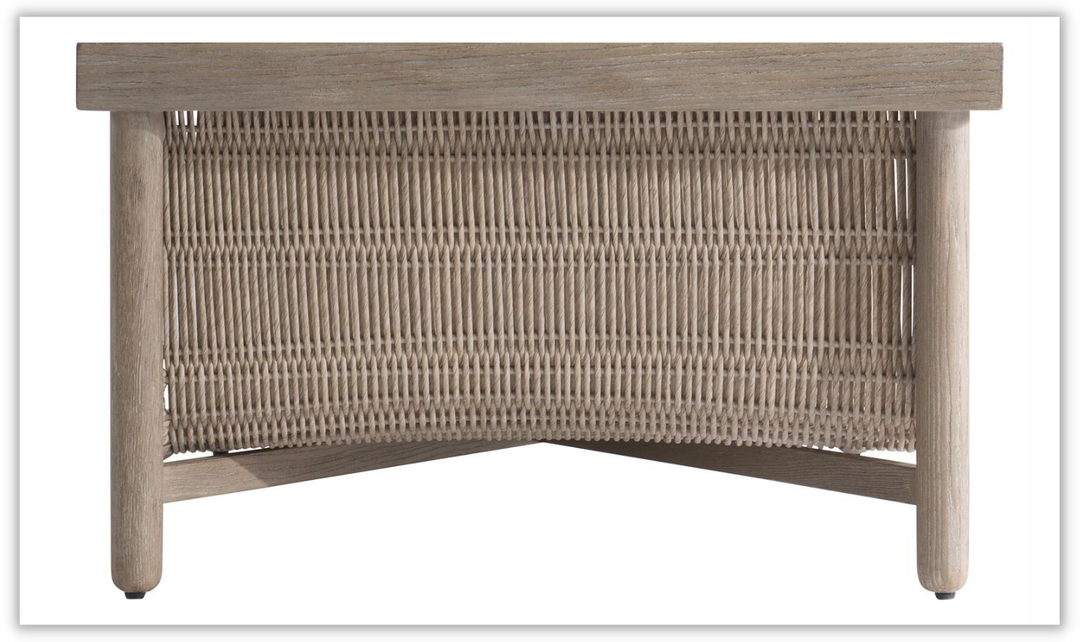 Santiago Brown Cocktail Table with U-shaped Shelf Woven Base