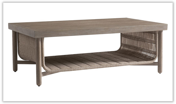 Santiago Brown Cocktail Table with U-shaped Shelf Woven Base