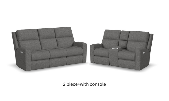 Score Fabric Power Reclining Living Room Set With Power Headrests in Gray