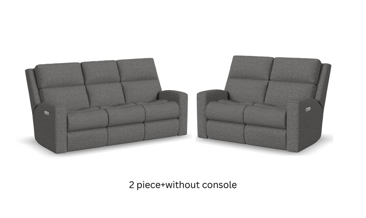 Score Fabric Power Reclining Living Room Set With Power Headrests in Gray