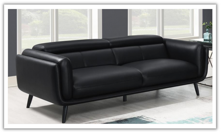 Coaster Furniture Shania 3-Seater Track Arm Leather Sofa in Black