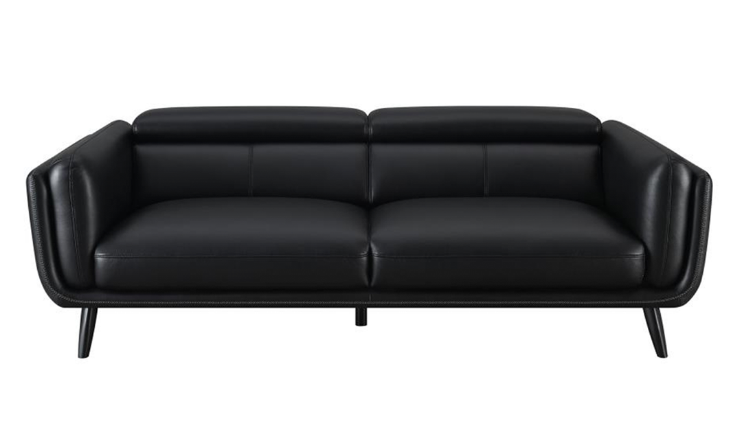 Coaster Furniture Shania 3-Seater Track Arm Leather Sofa in Black