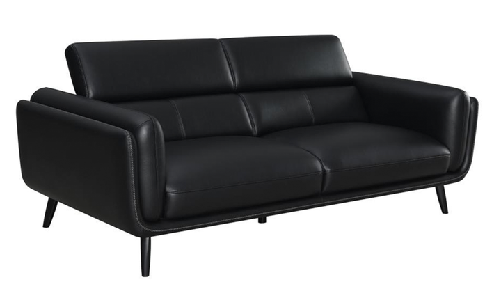 Coaster Furniture Shania 3-Seater Track Arm Leather Sofa in Black