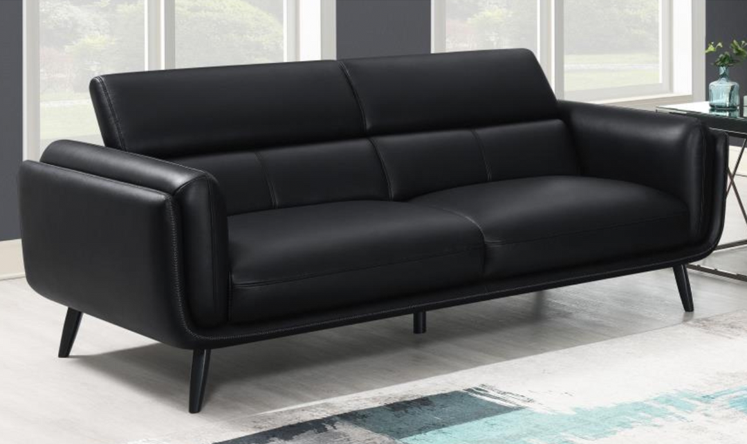 Coaster Furniture Shania 3-Seater Track Arm Leather Sofa in Black