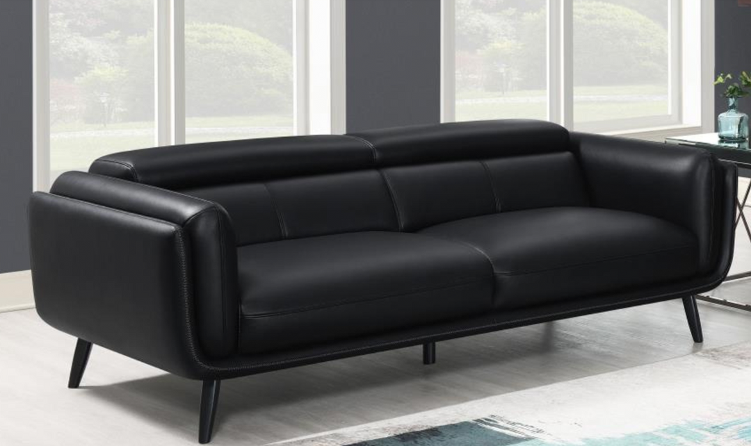 Coaster Furniture Shania 3-Seater Track Arm Leather Sofa in Black