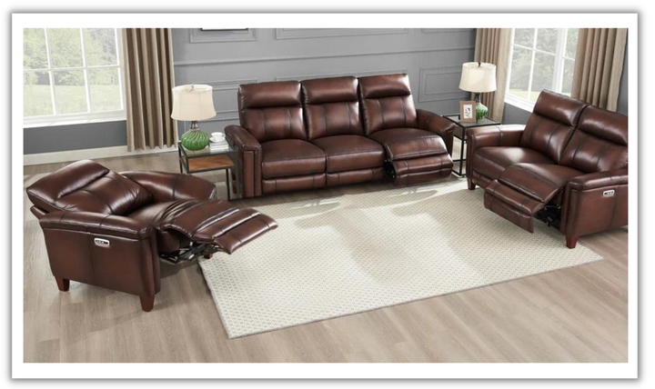 Sherwood Power Headrest Top Grain Leather Zero Gravity Recliner Living Room Set