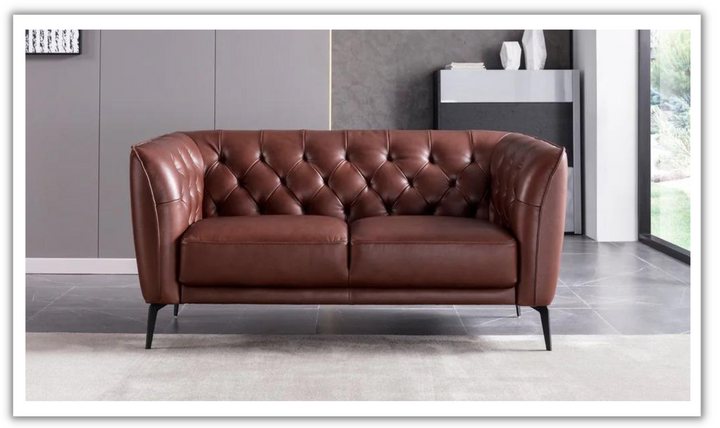 Gio Italia Signiya Classic Leather Tufted Back Loveseat with Cushion Arms