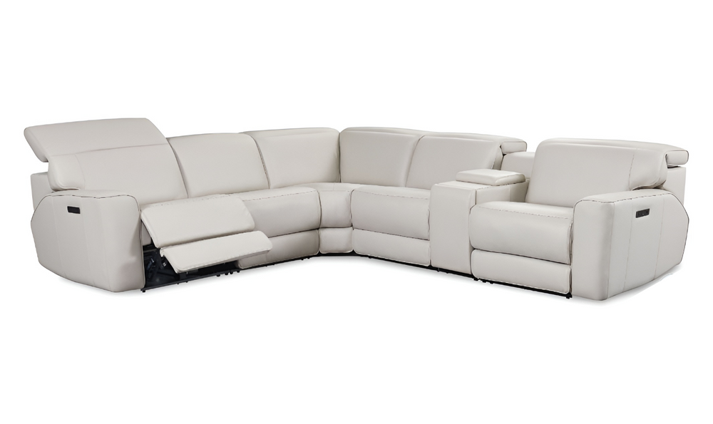 Skyway 6-Piece Power Recliner Sectional with USB Port in Light Gray- Jennifer Furniture