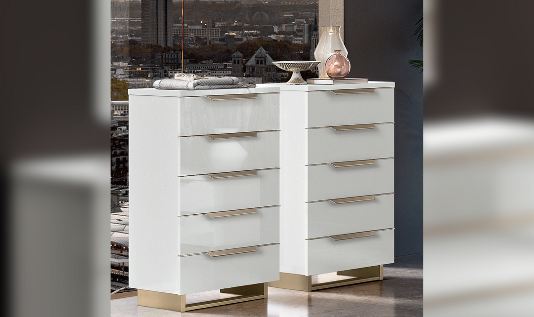 ESF Furniture Smart 5-Drawer Wooden Chest in White High Gloss Lacquer Finish