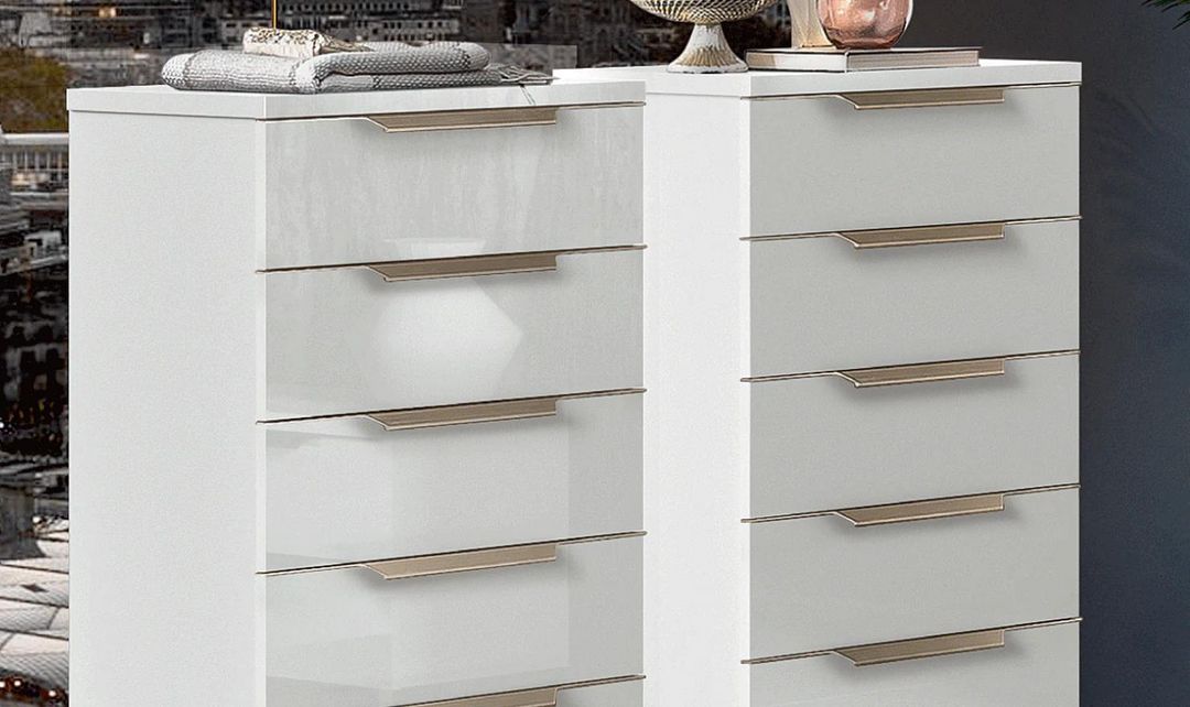 ESF Furniture Smart 5-Drawer Wooden Chest in White High Gloss Lacquer Finish