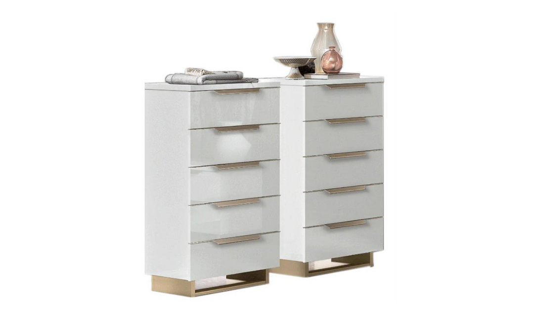 ESF Furniture Smart 5-Drawer Wooden Chest in White High Gloss Lacquer Finish