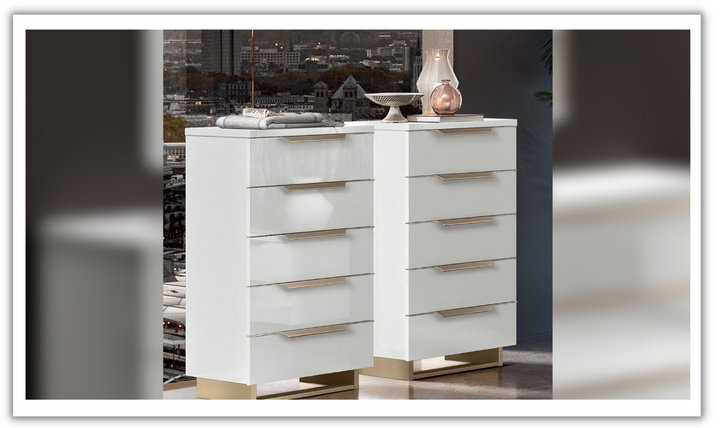 ESF Furniture Smart 5-Drawer Wooden Chest in White High Gloss Lacquer Finish