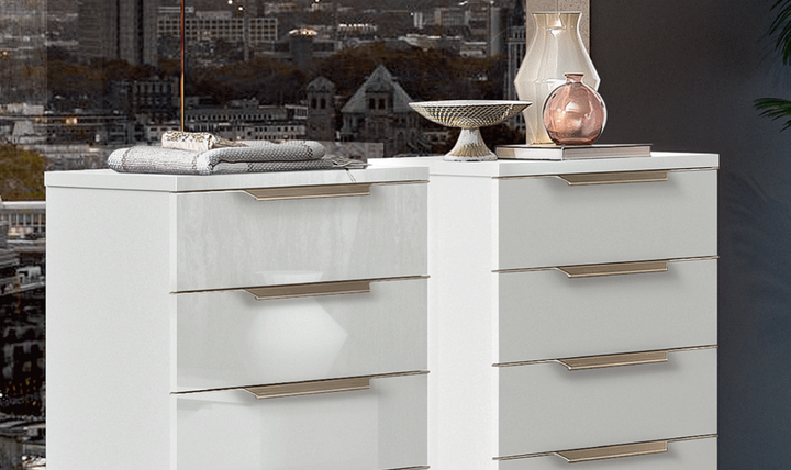 ESF Furniture Smart 5-Drawer Wooden Chest in White High Gloss Lacquer Finish