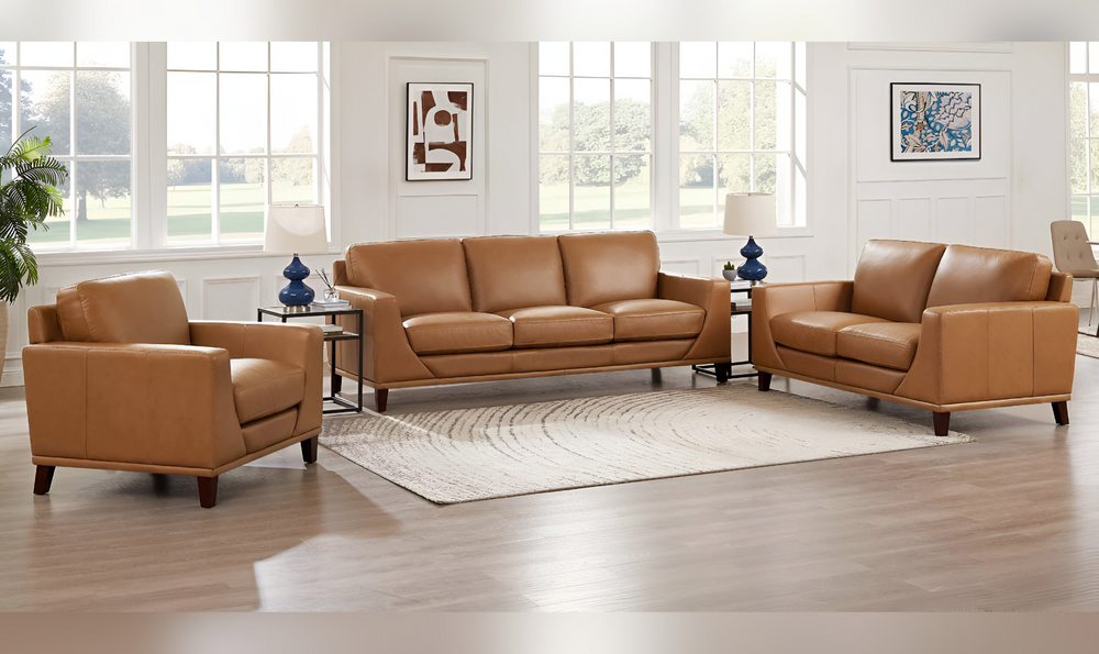 Soma 2-Seater Leather Loveseat With Box Seat Cushions-Jennifer Furniture