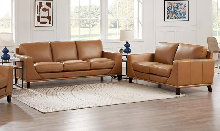 Soma 2-Seater Leather Loveseat With Box Seat Cushions-Jennifer Furniture