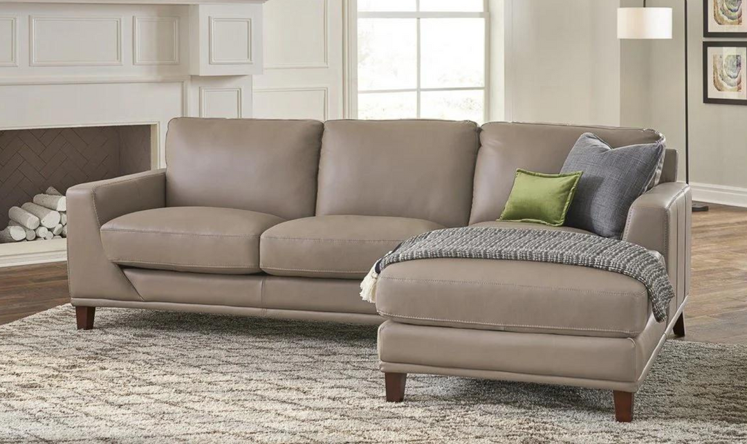 Soma L-Shape Leather Sectional Sofa in  Taupe Brown