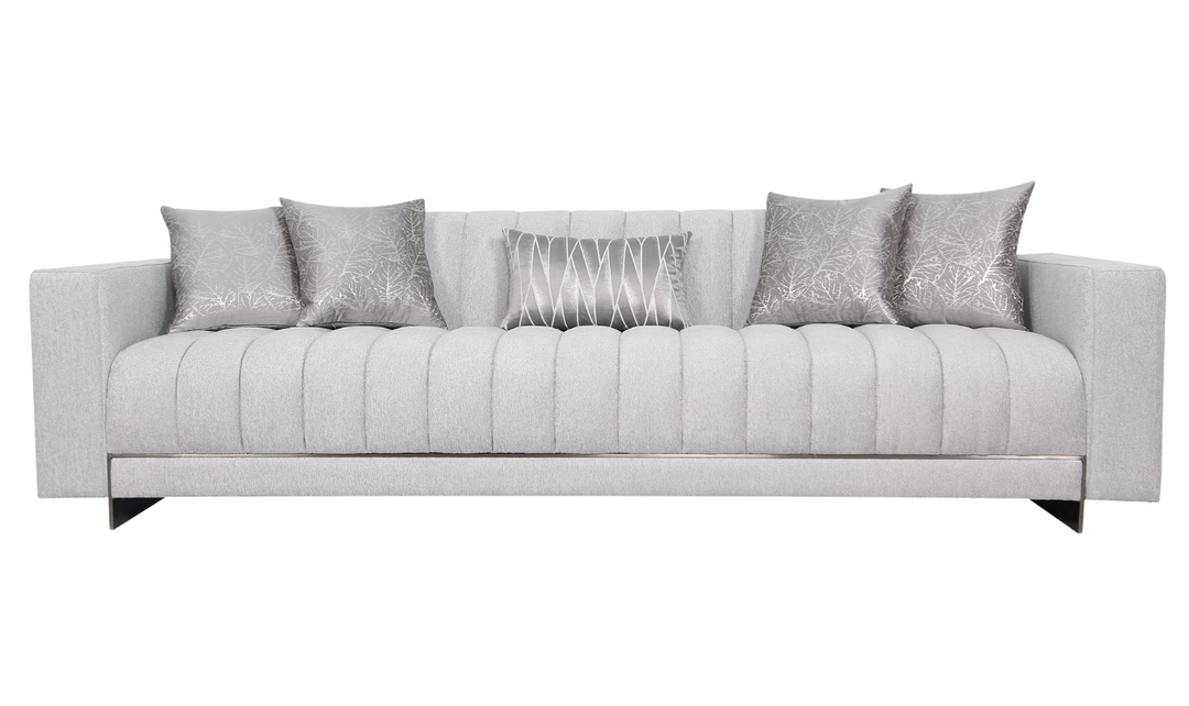 Gio Italia Talento 3-Seater Long Tufted Gray Fabric Sofa with Track Arms