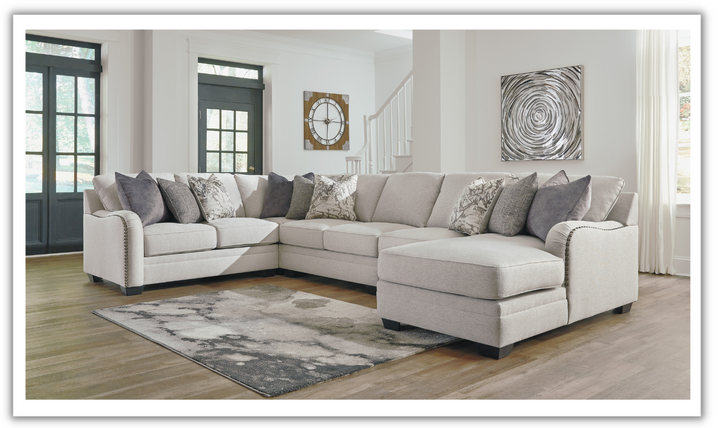 Dellara Fabric Sectional Sofa with Track Arm In Chalk- JENNIFER FURNITURE