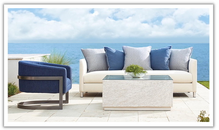 Bernhardt Taylor 3-Seater White Fabric Outdoor Sofa With Track Arms