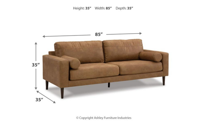 Ashley  Telora 2-Seater Caramel Leather Sofa with Track Arms