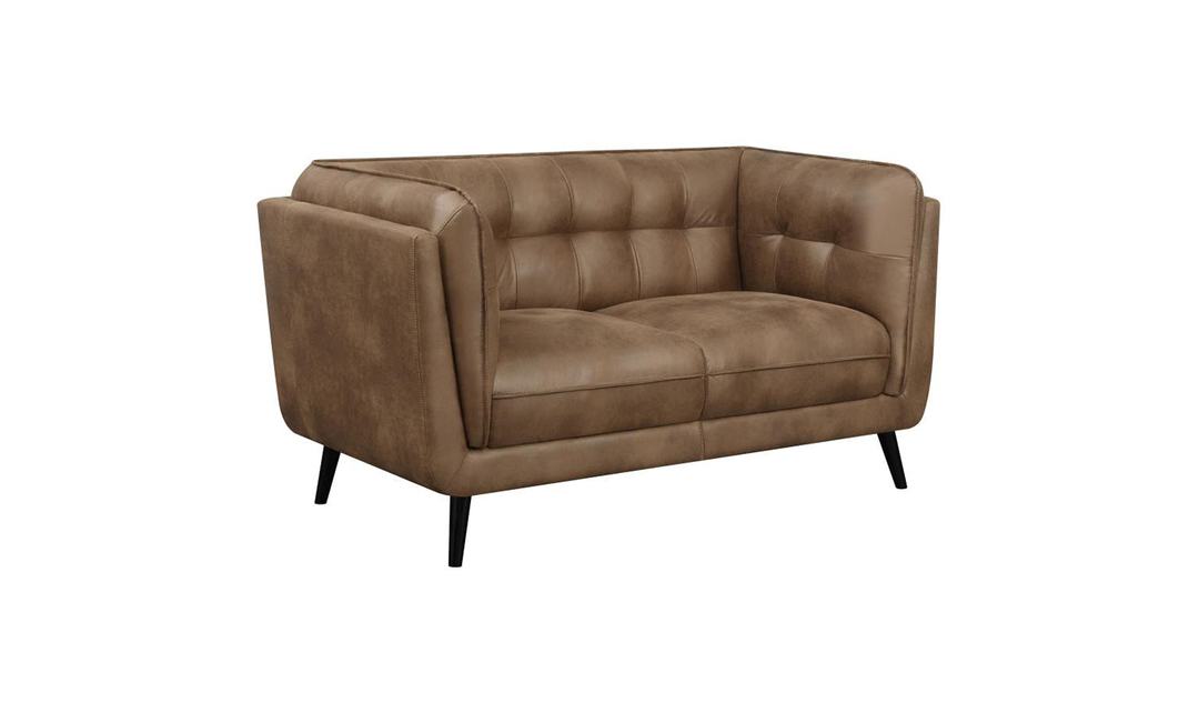 Coaster Furniture Thatcher Tufted Back Cushion Arm Loveseat in Dark Brown-Jennifer Furniture