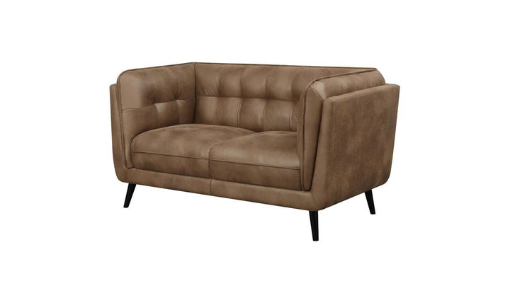 Coaster Furniture Thatcher Tufted Back Cushion Arm Loveseat in Dark Brown-Jennifer Furniture