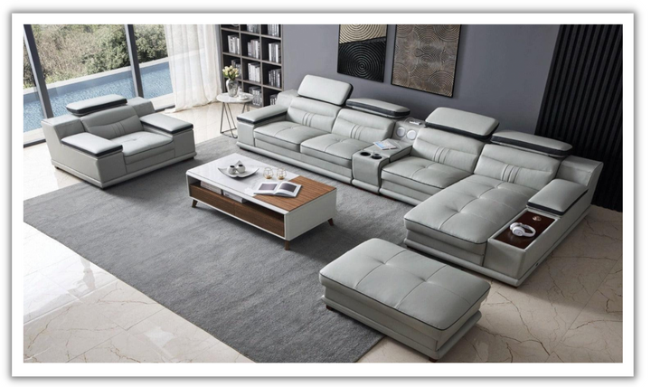 Tilt Leather L-shaped Sectional Sofa in Gray with Storage