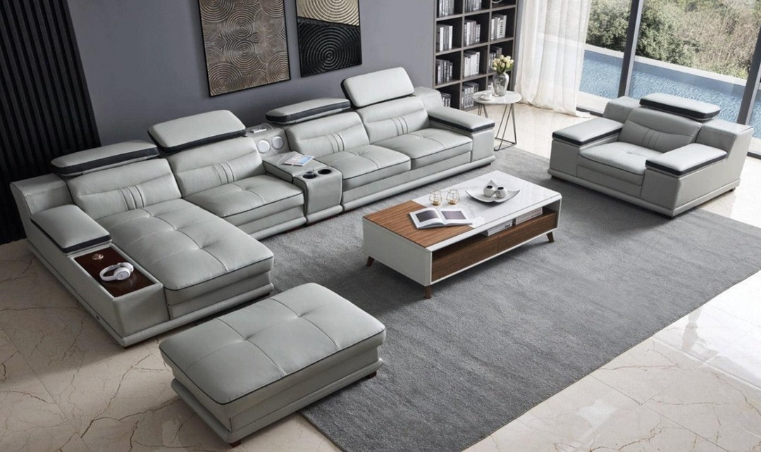 Tilt Leather L-shaped Sectional Sofa in Gray with Storage