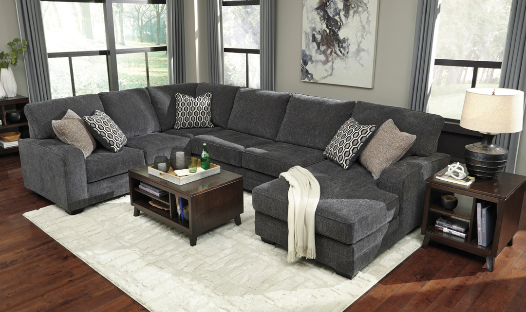 Ashley  Tracling 3-Piece Fabric Sectional With Chaise In Slate-Jennifer Furniture