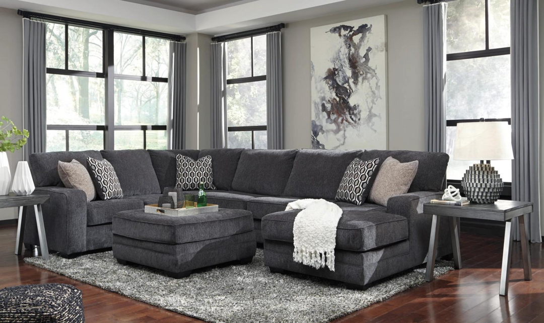 Ashley  Tracling 3-Piece Fabric Sectional With Chaise In Slate-Jennifer Furniture