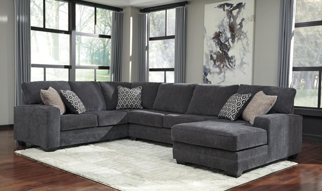 Ashley  Tracling 3-Piece Fabric Sectional With Chaise In Slate-Jennifer Furniture