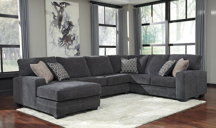 Ashley  Tracling 3-Piece Fabric Sectional With Chaise In Slate-Jennifer Furniture