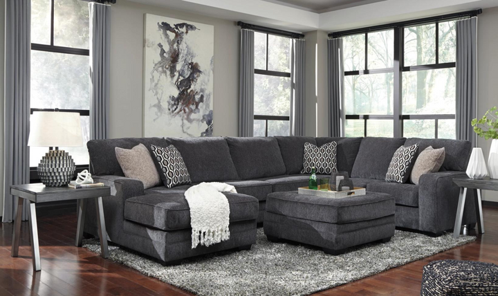 Ashley  Tracling 3-Piece Fabric Sectional With Chaise In Slate-Jennifer Furniture