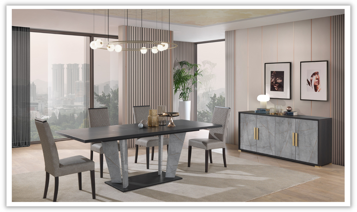 Jennifer Italia Travertine Premium Dining Room Set In Gray