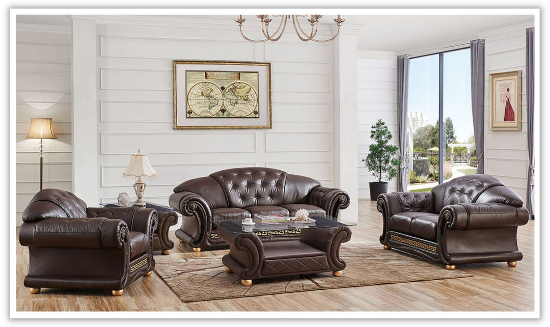 ESF Furniture Apolo Italian Leather Living Room Set with Tufted Seats