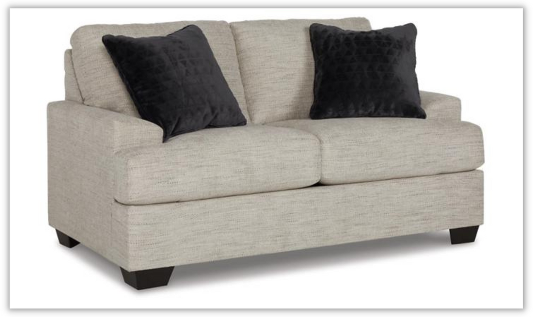 Vayda 2-Seater Pebble Fabric Loveseat With Fur Accent Pillows