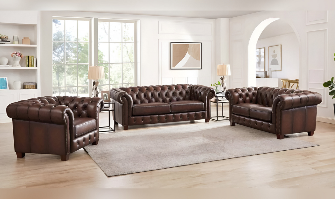 Versailles 2-Seater Leather Loveseat With Rolled Arms-Jennifer Furniture 