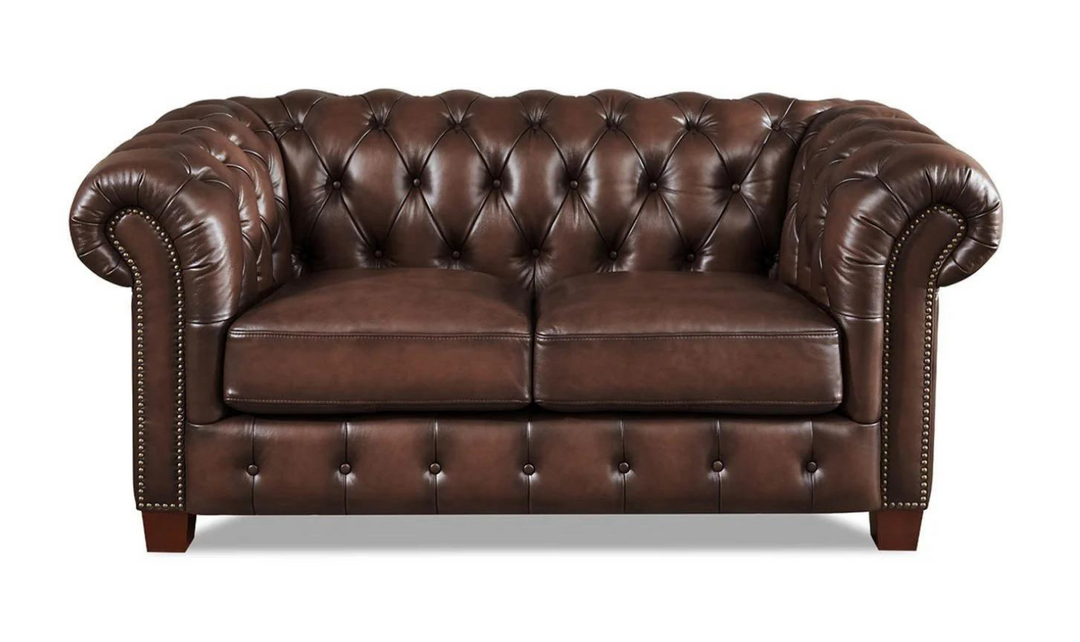 Versailles 2-Seater Leather Loveseat With Rolled Arms-Jennifer Furniture 