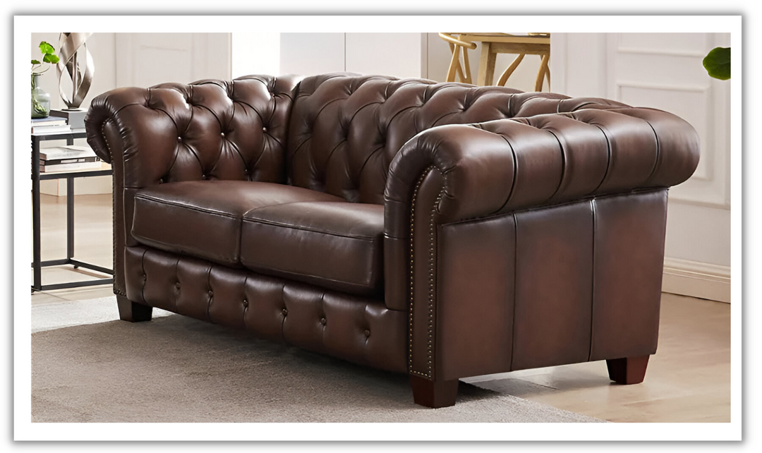 Versailles 2-Seater Leather Loveseat With Rolled Arms-Jennifer Furniture 