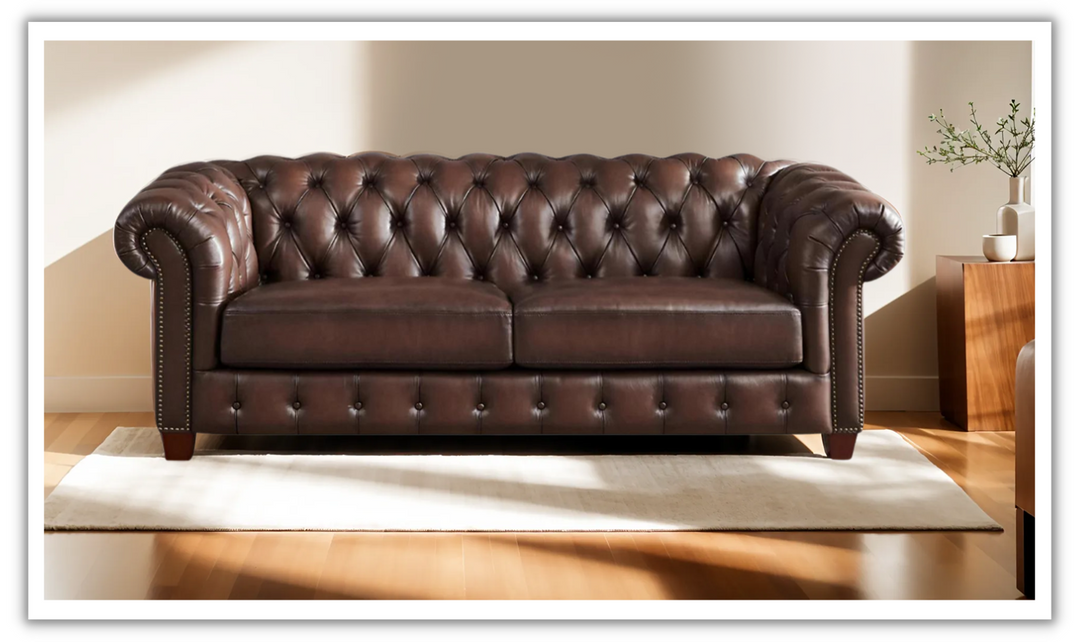 Versailles 2-Seater Leather Sofa With Rolled Arms-Jennifer Furniture