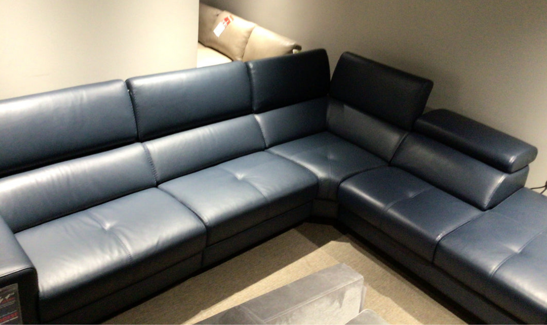 Verso Blue leather 5 seat reclining sectional - Jennifer Furniture